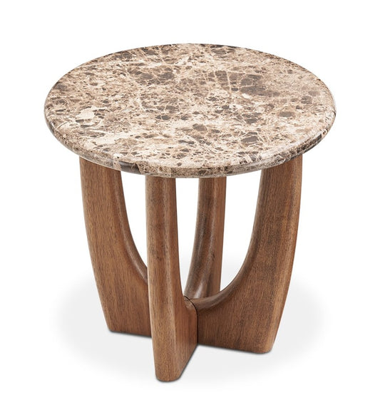 SKU - BL-ST-006 ( Round marble top wooden leg side table)