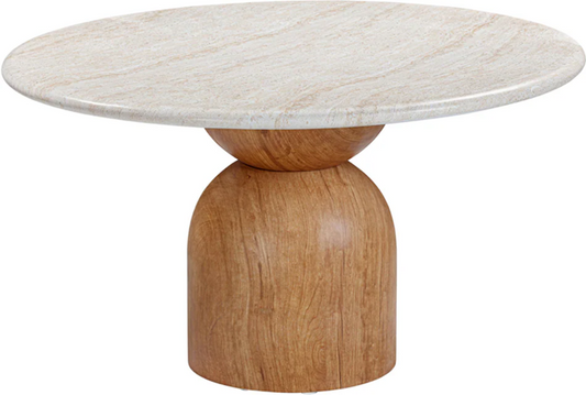 SKU - BL-DT-010 (Round marble top wooden base dining table)